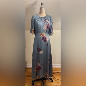 Rebecca Taylor SILK Blue Floral Midi Dress